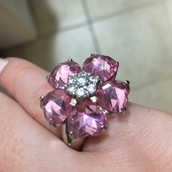 Blush jeweled flower sterling silver ring - Picture 2 of 5